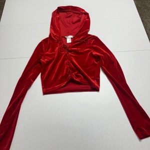 iHeartraves velvet hooded crop top